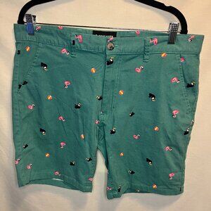 Raw Yarn Industries Men's Turquoise Shorts with Flamingos Size 36